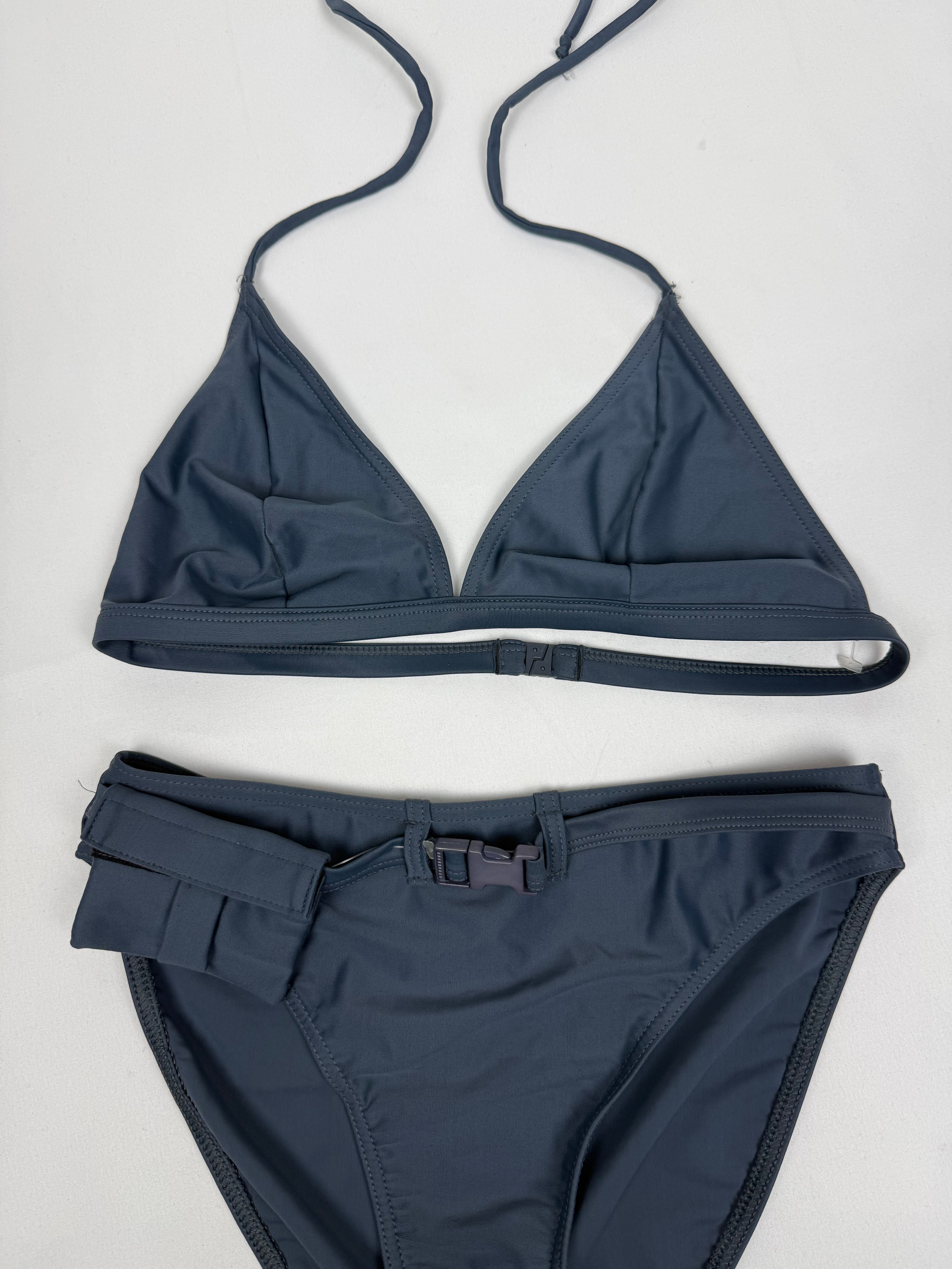 Grey utility low rise belt bikini set (M)
