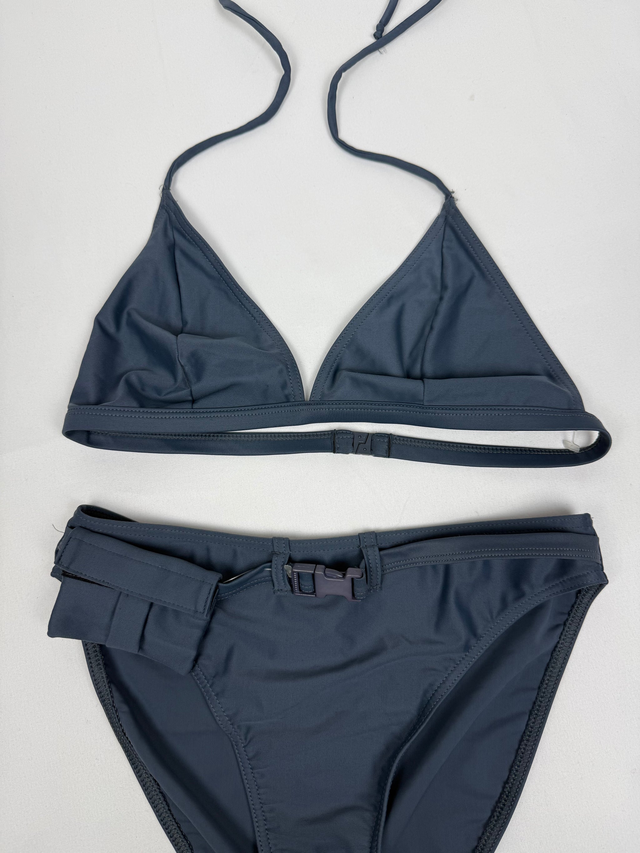 Grey utility low rise belt bikini set (M)