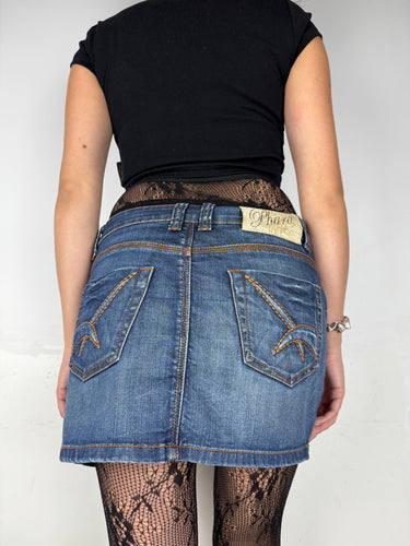 Blue denim low rise mini skirt (L)