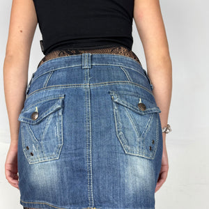 Blue denim low rise cargo mini skirt (S/M)