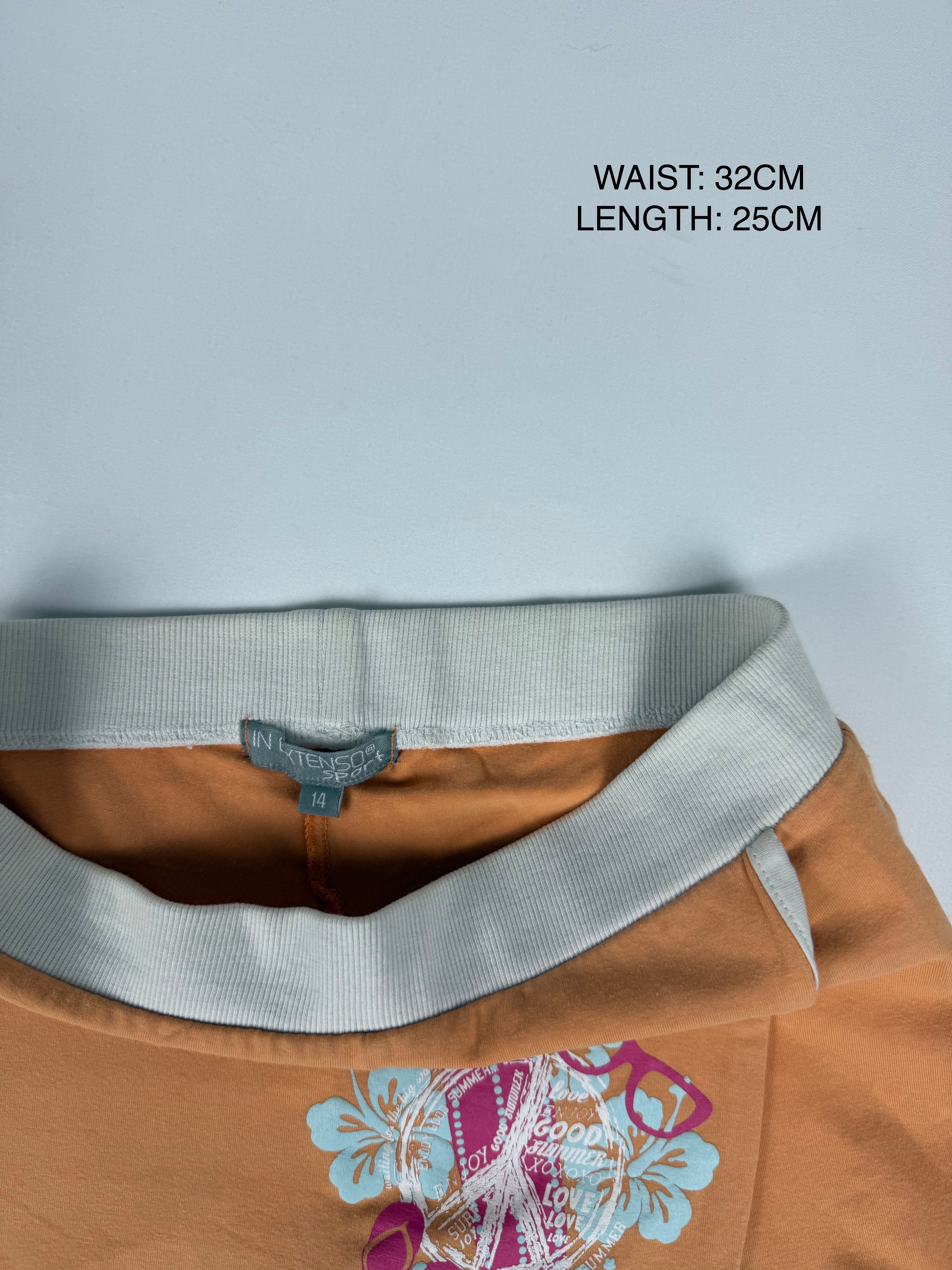 Orange graphic low rise mini skort (XS)