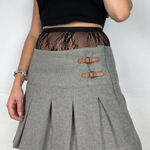 Grey wool mini pleated skirt (M)