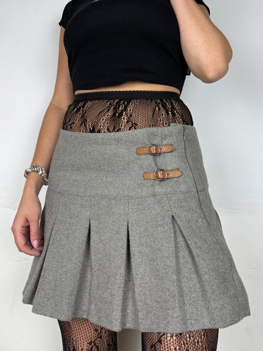Grey wool mini pleated skirt (M)