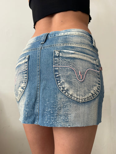 Blue denim low rise mini skirt (S)