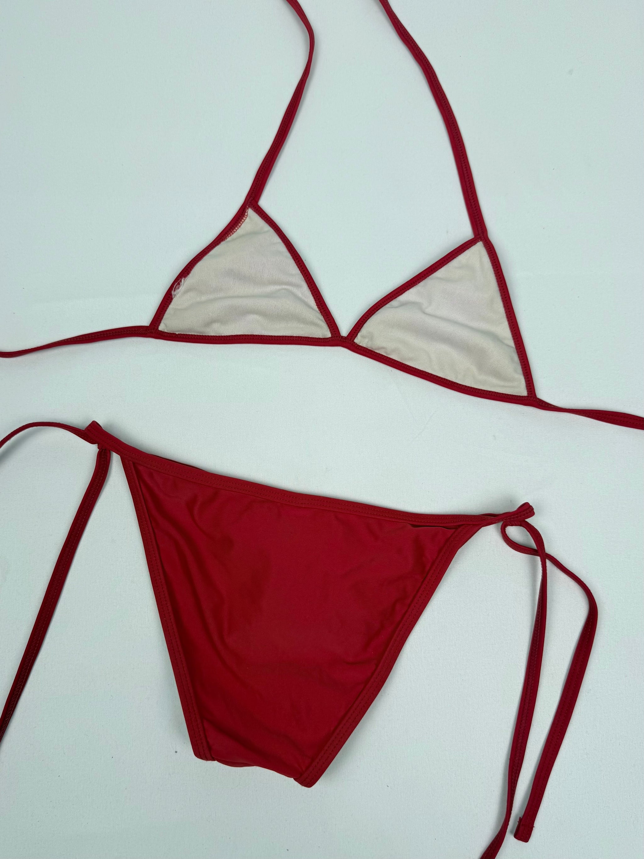 Red flower appliquée low rise bikini set (XS)
