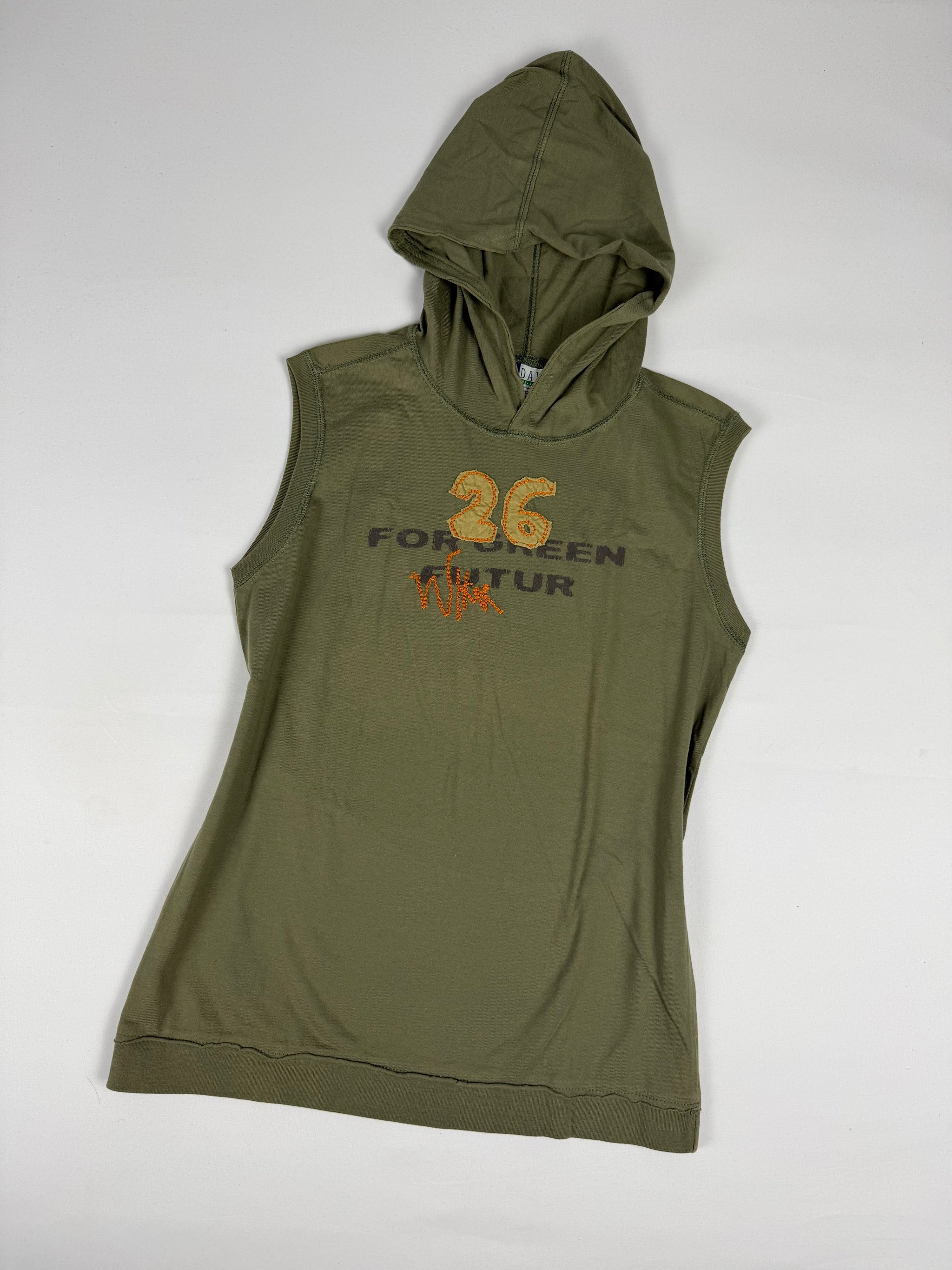 Khaki hooded cotton top (S)