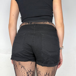 Black denim low rise mini short (S)