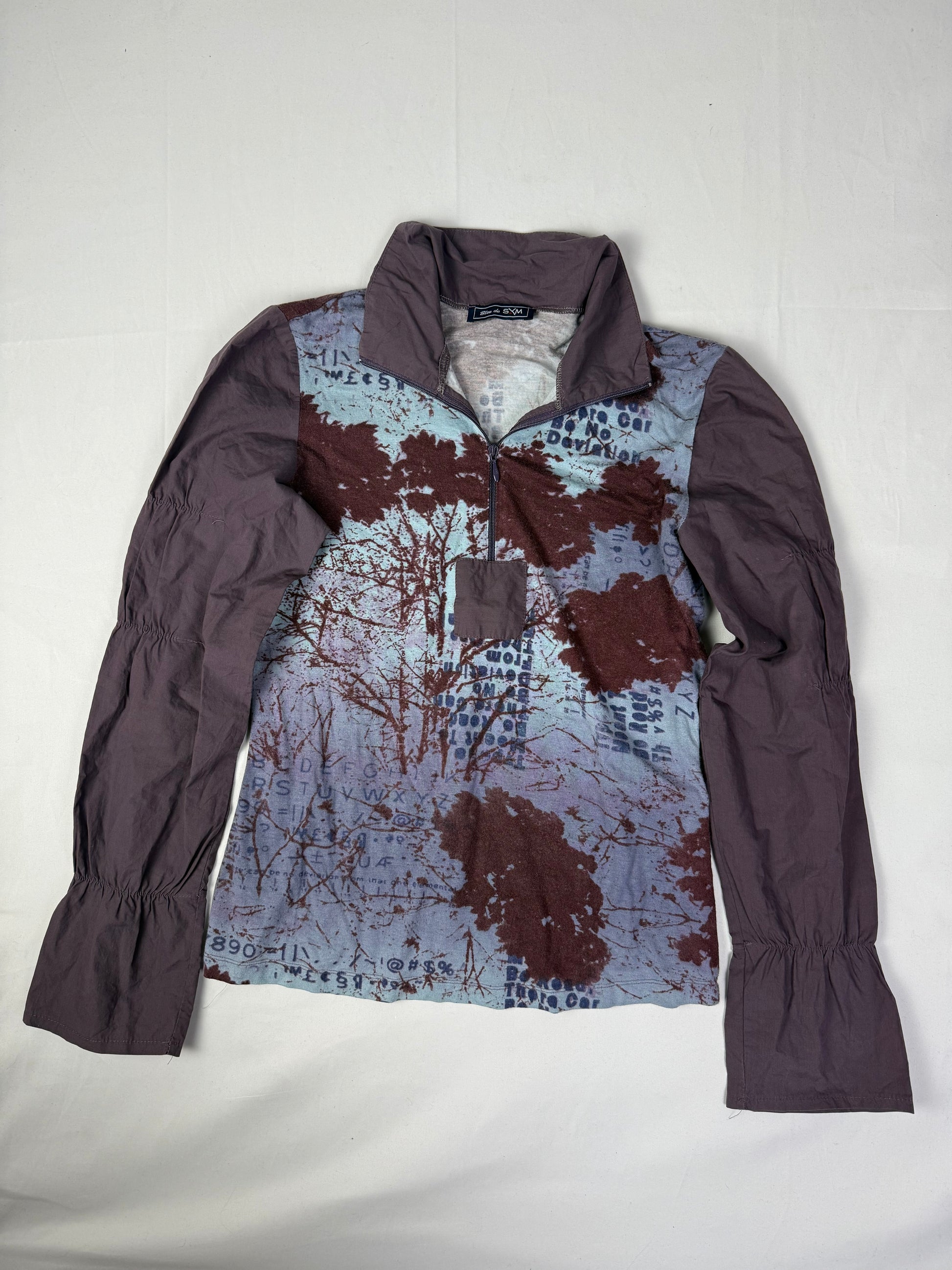 Purple graphic half zip tight fit long sleeves top (M)