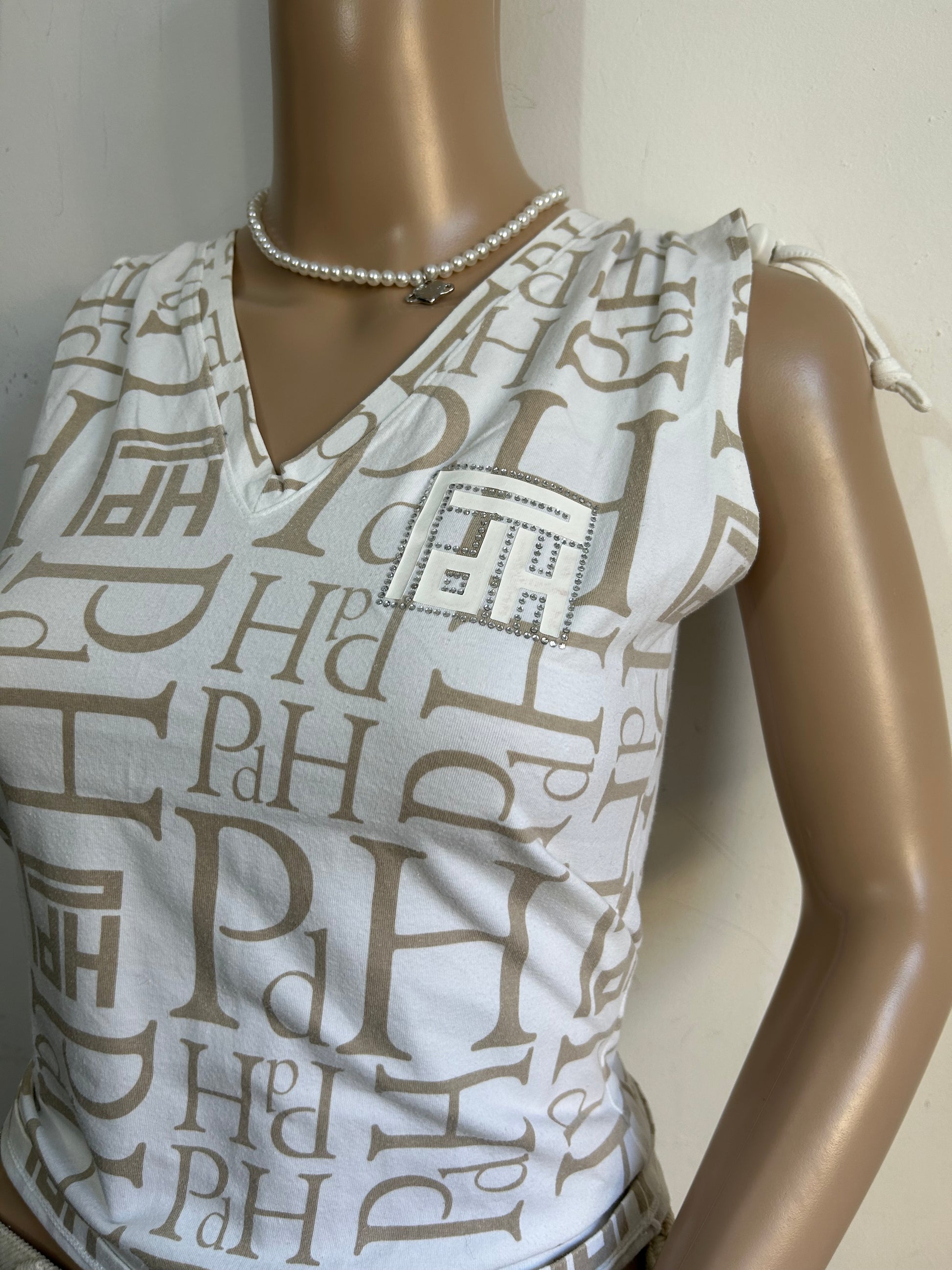 White /beige 90s y2k vintage ruched tank top (S/M)