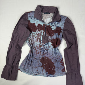 Purple graphic half zip tight fit long sleeves top (M)