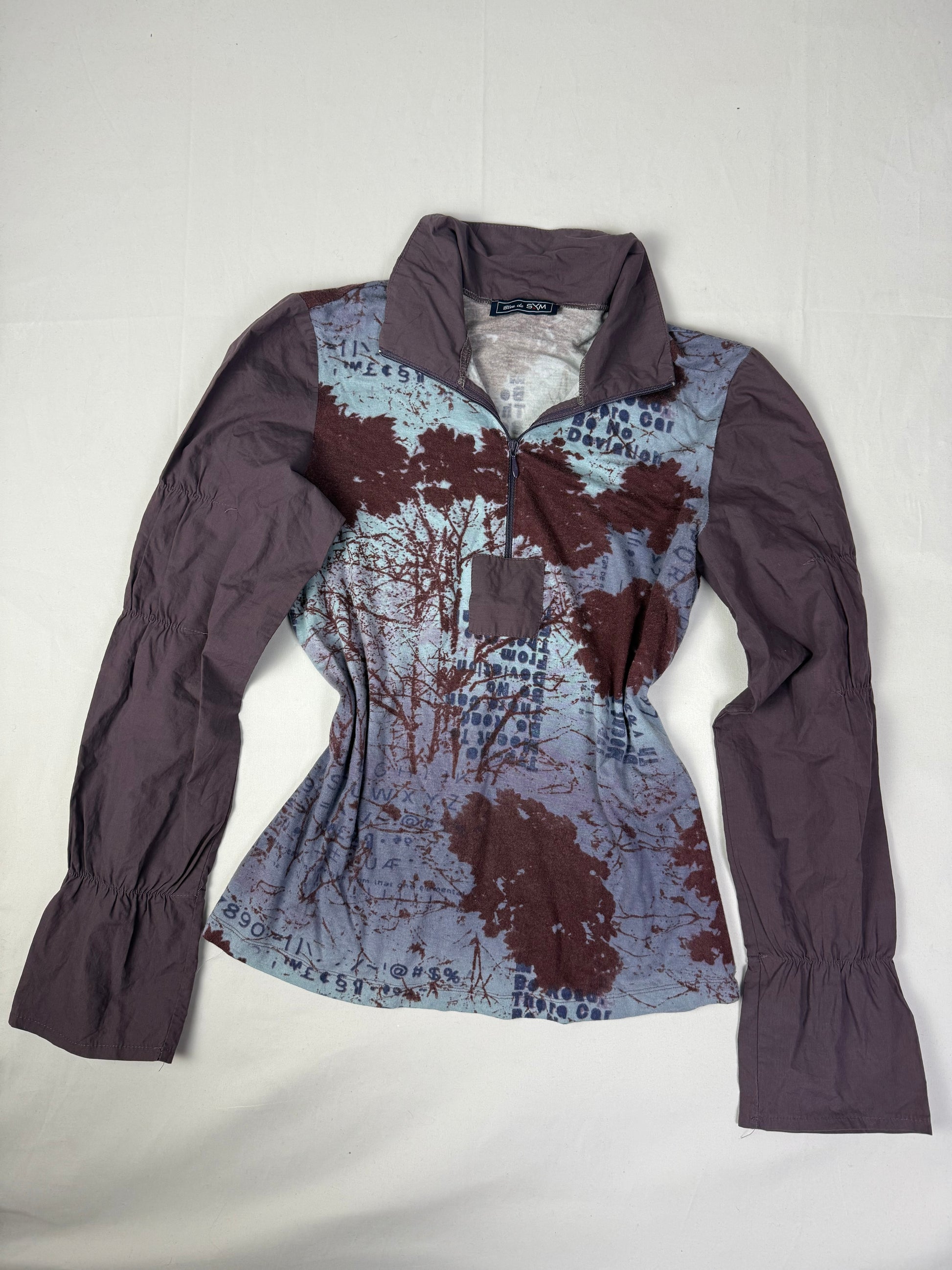 Purple graphic half zip tight fit long sleeves top (M)