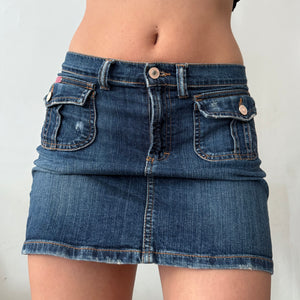 Blue denim low rise mini skirt (S)
