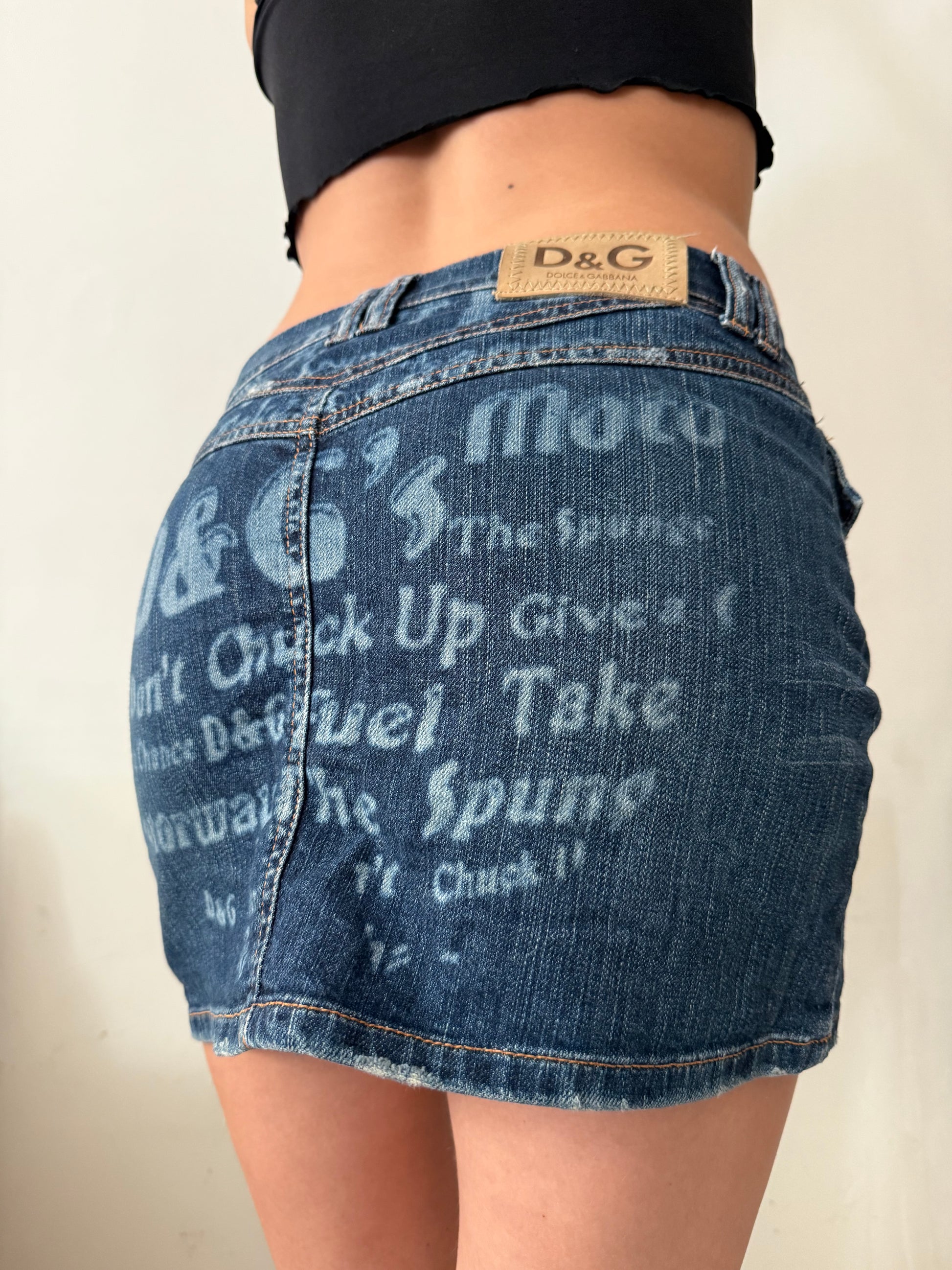 Blue denim low rise mini skirt (S)