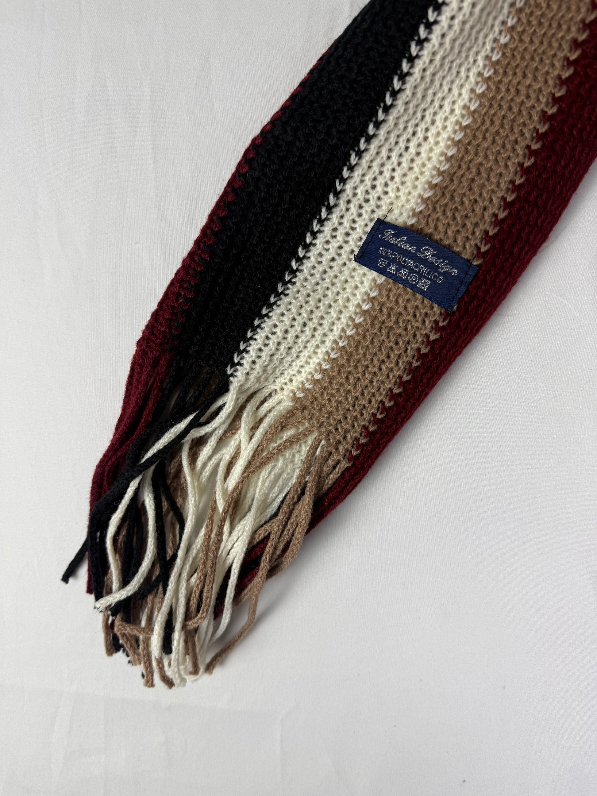 Beige striped knitted winter scarf