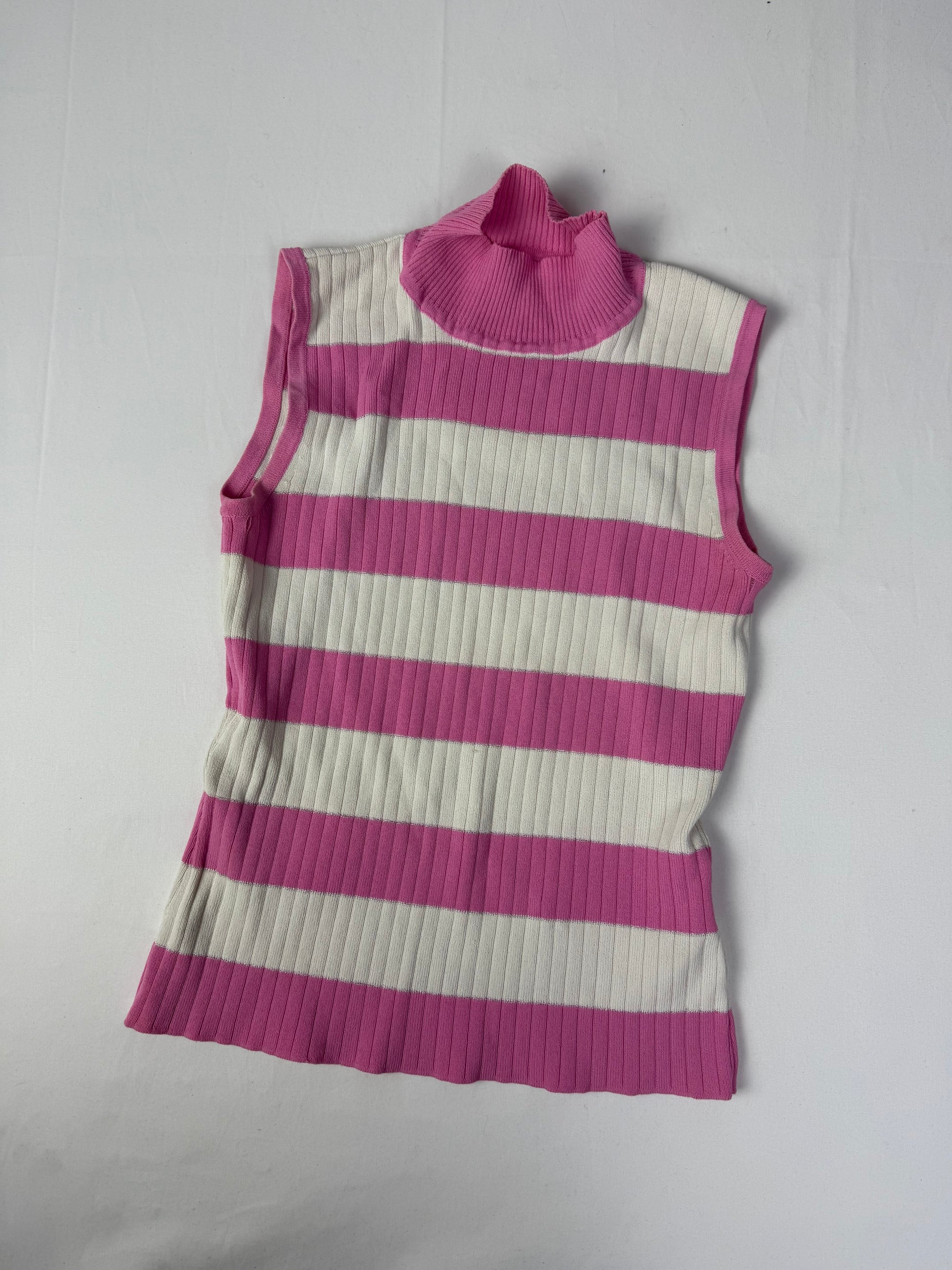 Pink striped high neck tight fit tank top (S/M)