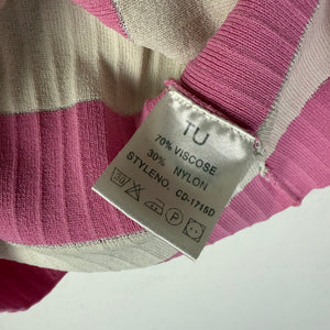 Pink striped high neck tight fit tank top (S/M)