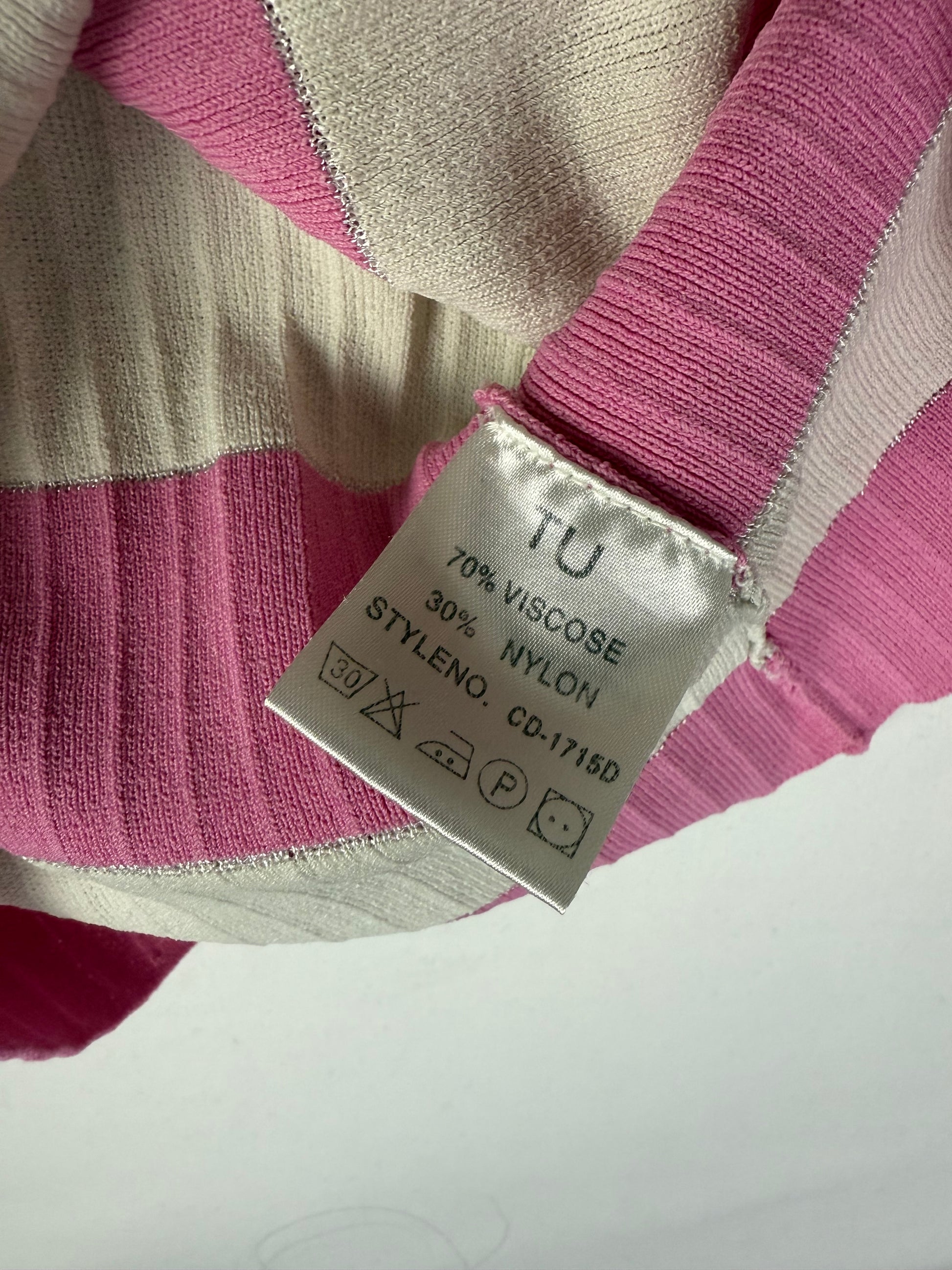 Pink striped high neck tight fit tank top (S/M)