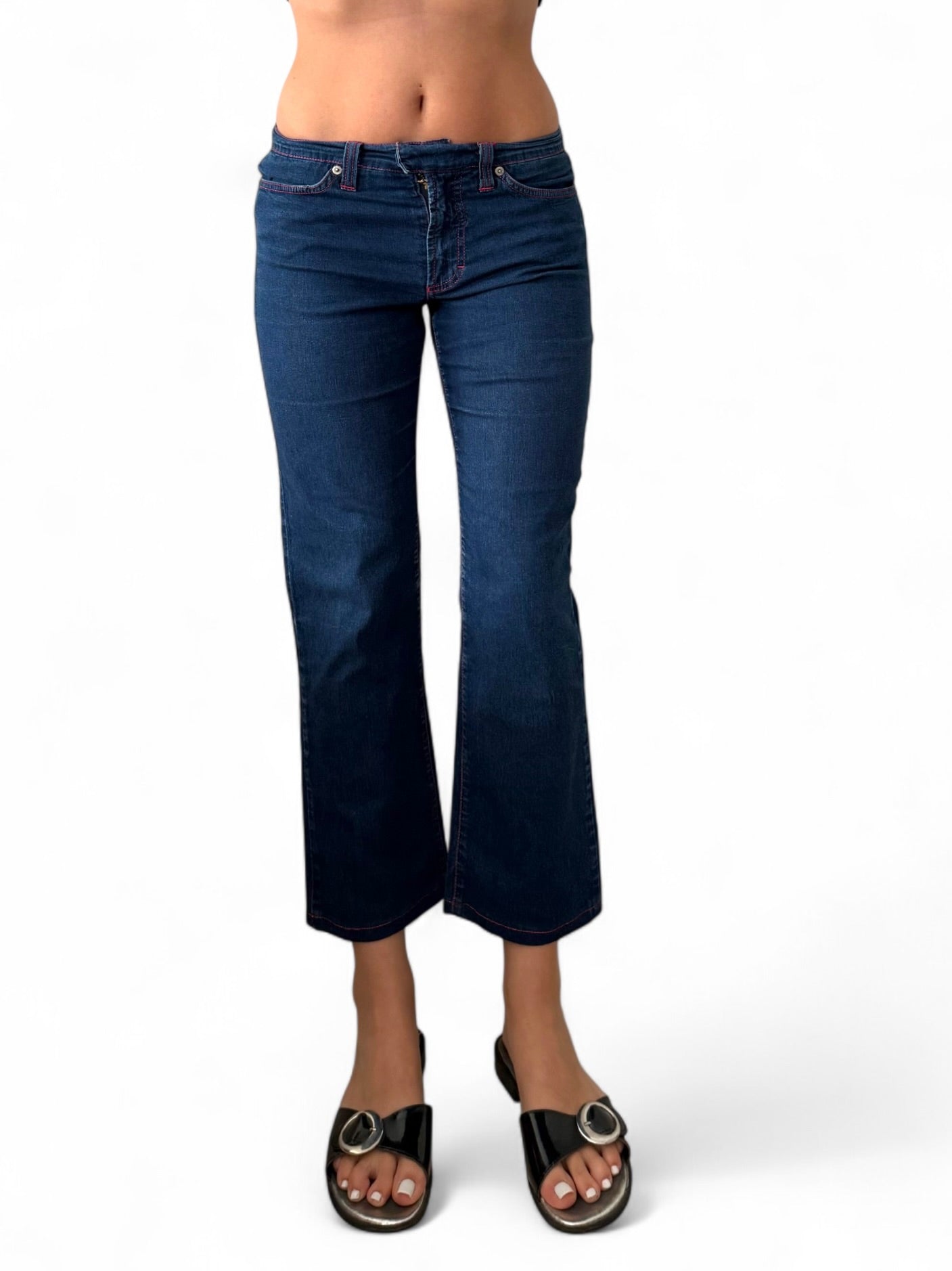 Blue denim low rise capri pants (S)