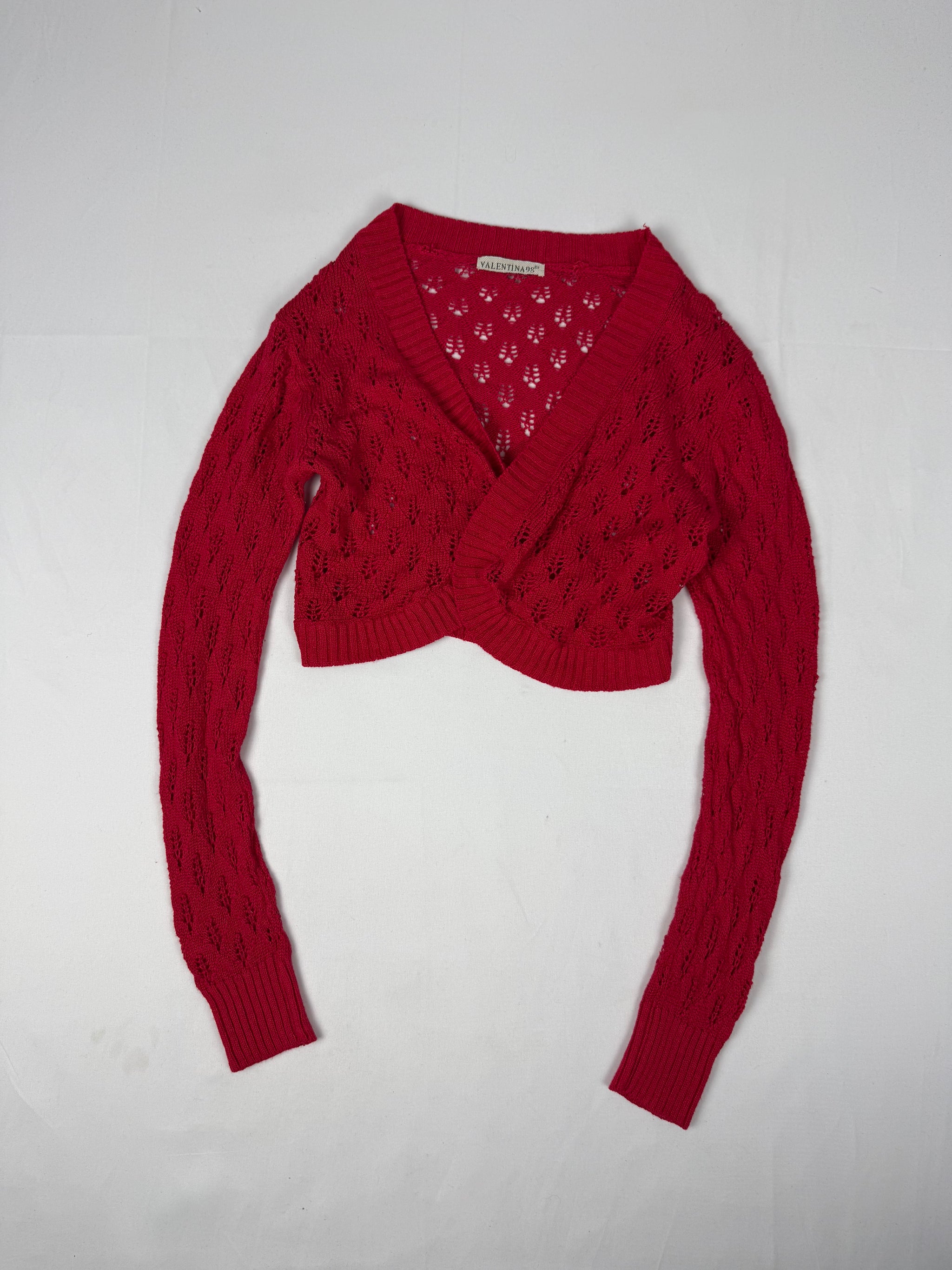 Red crochet linen & cotton bolero top (S/M)