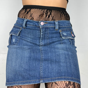 Navy blue denim low rise mini skirt (S)