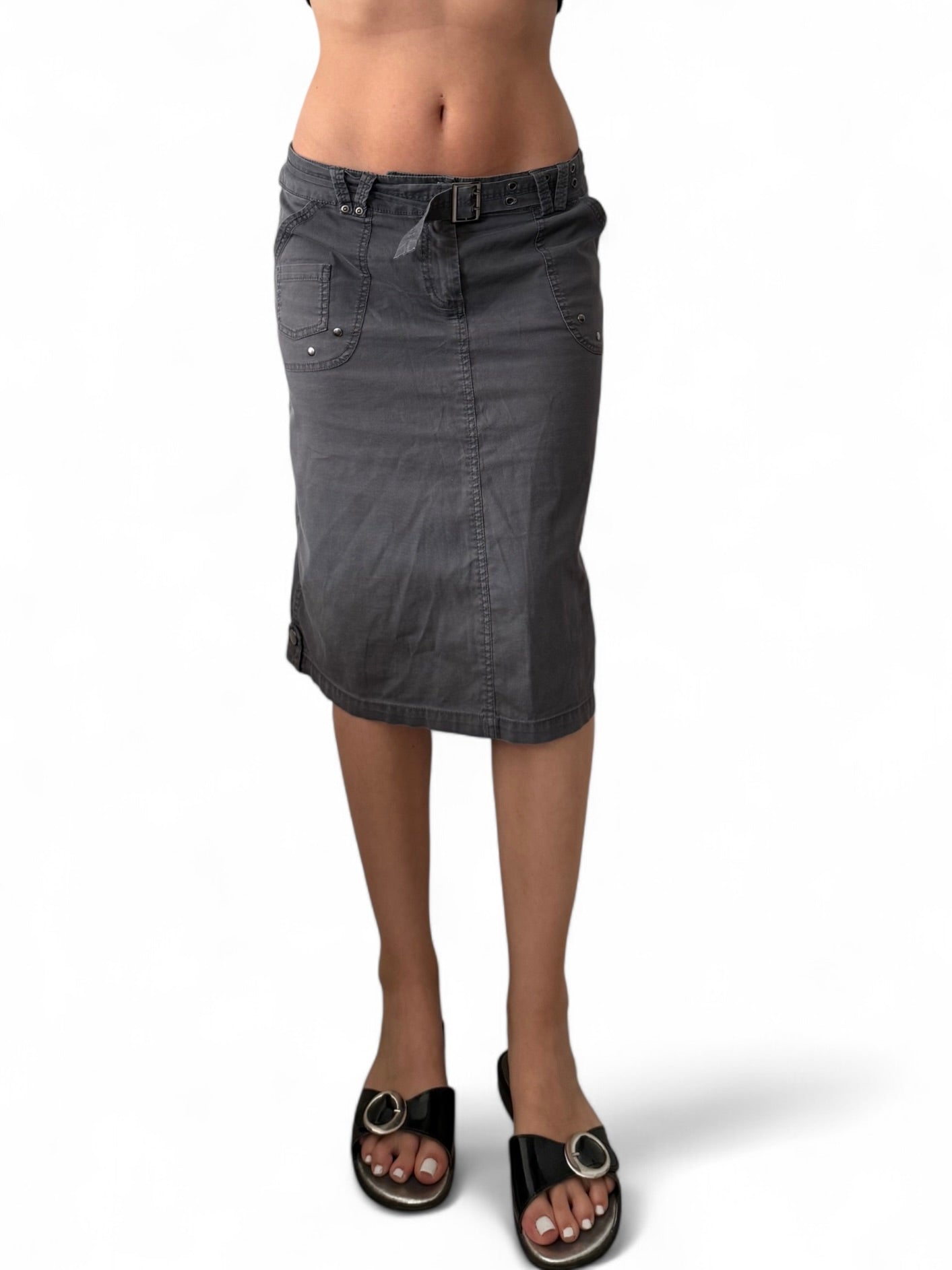 Grey cargo mid skirt with removable belt  (M)