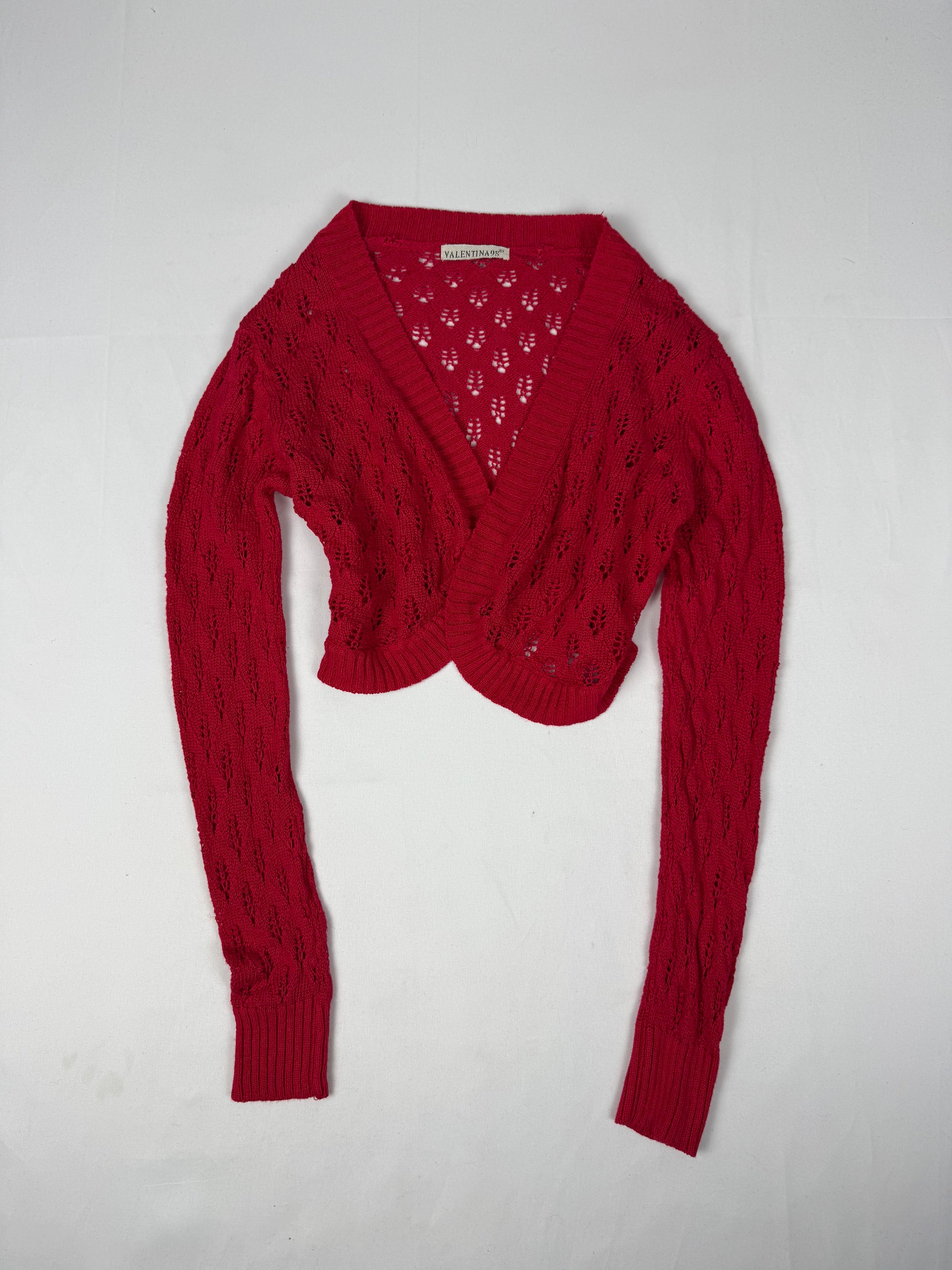 Red crochet linen & cotton bolero top (S/M)