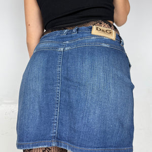 Navy blue denim low rise mini skirt (S)