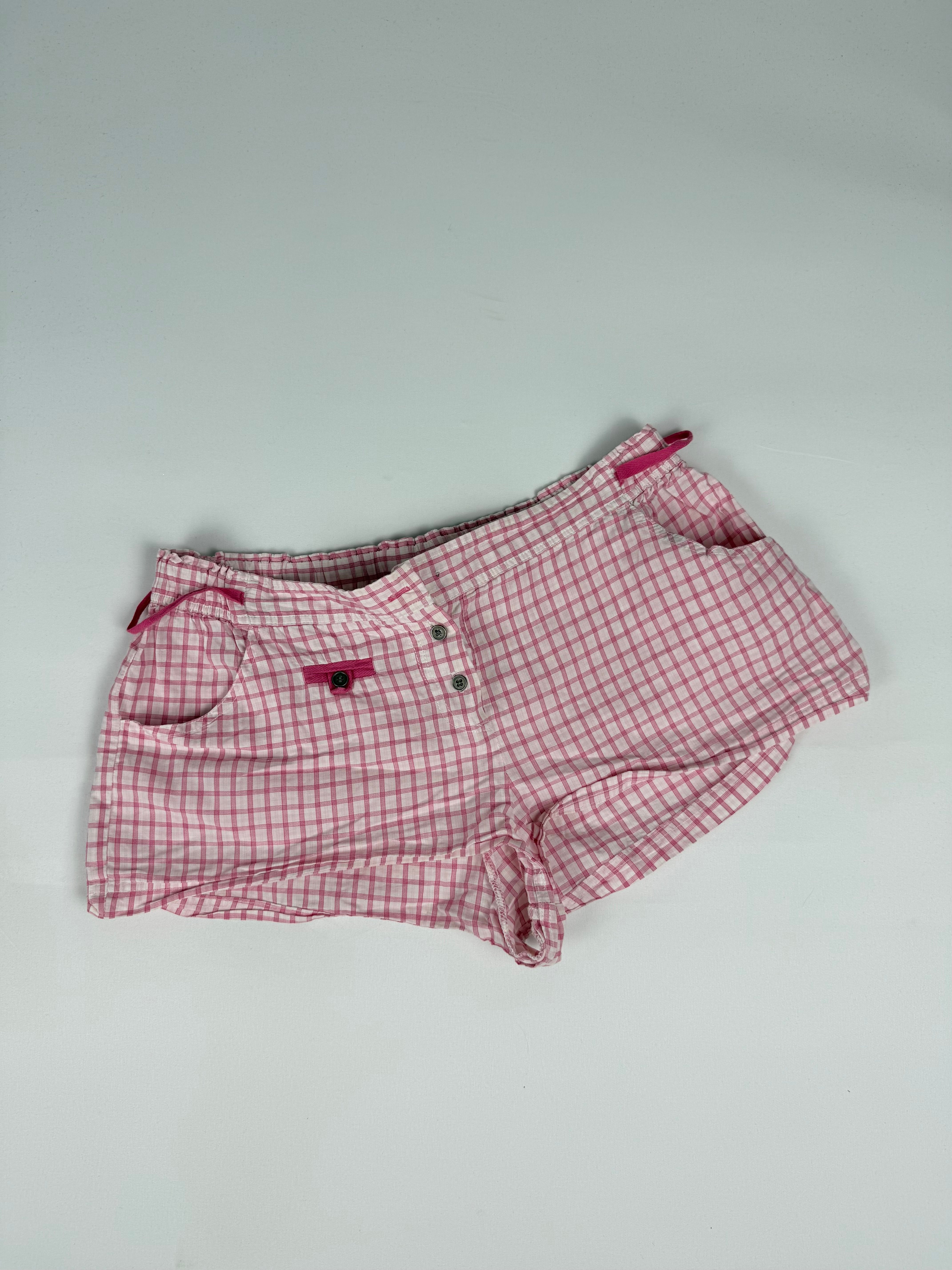 Pink check print cotton mini short (S)