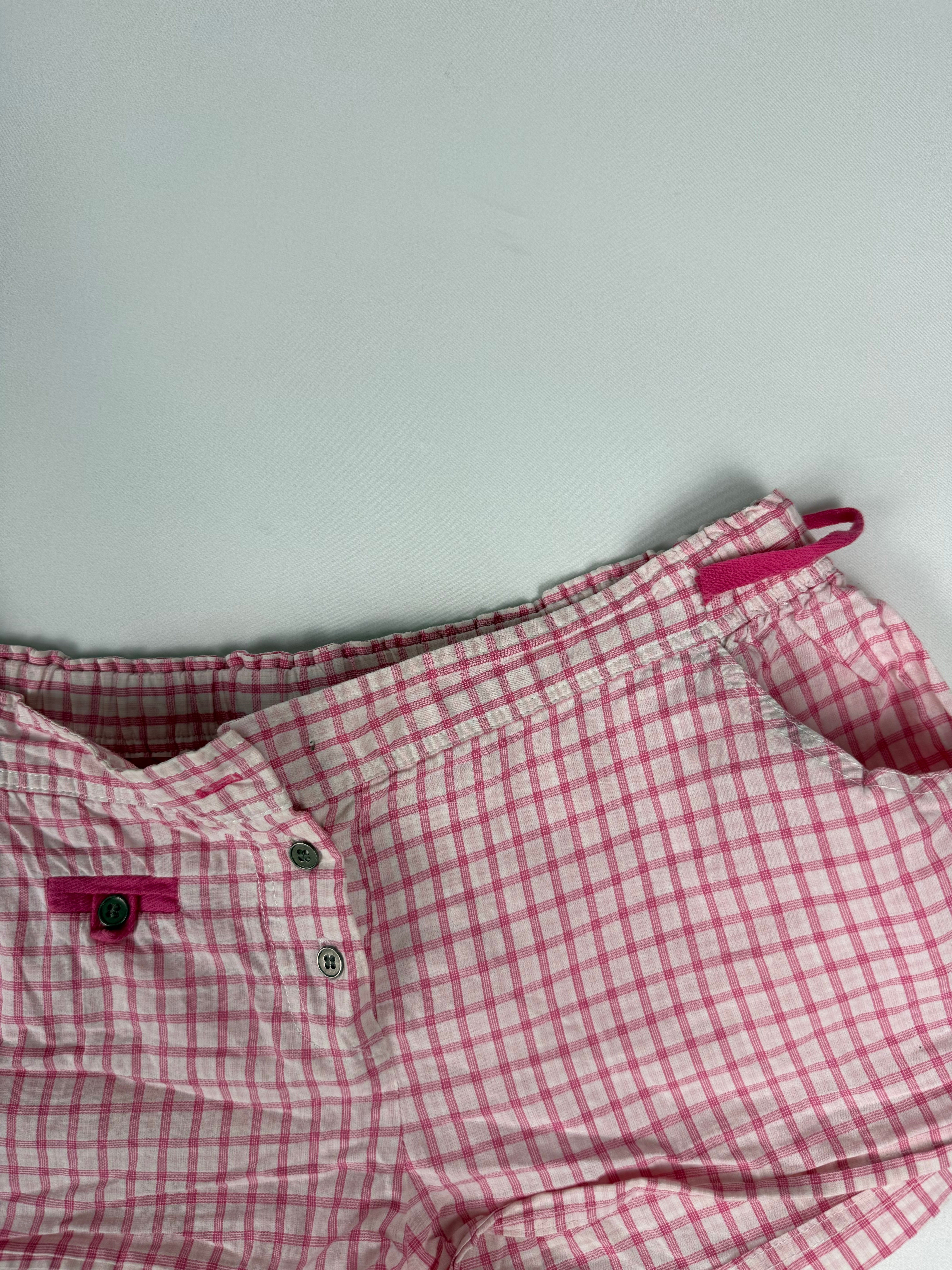 Pink check print cotton mini short (S)
