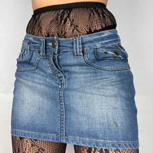 Blue denim low rise mini skirt (S)