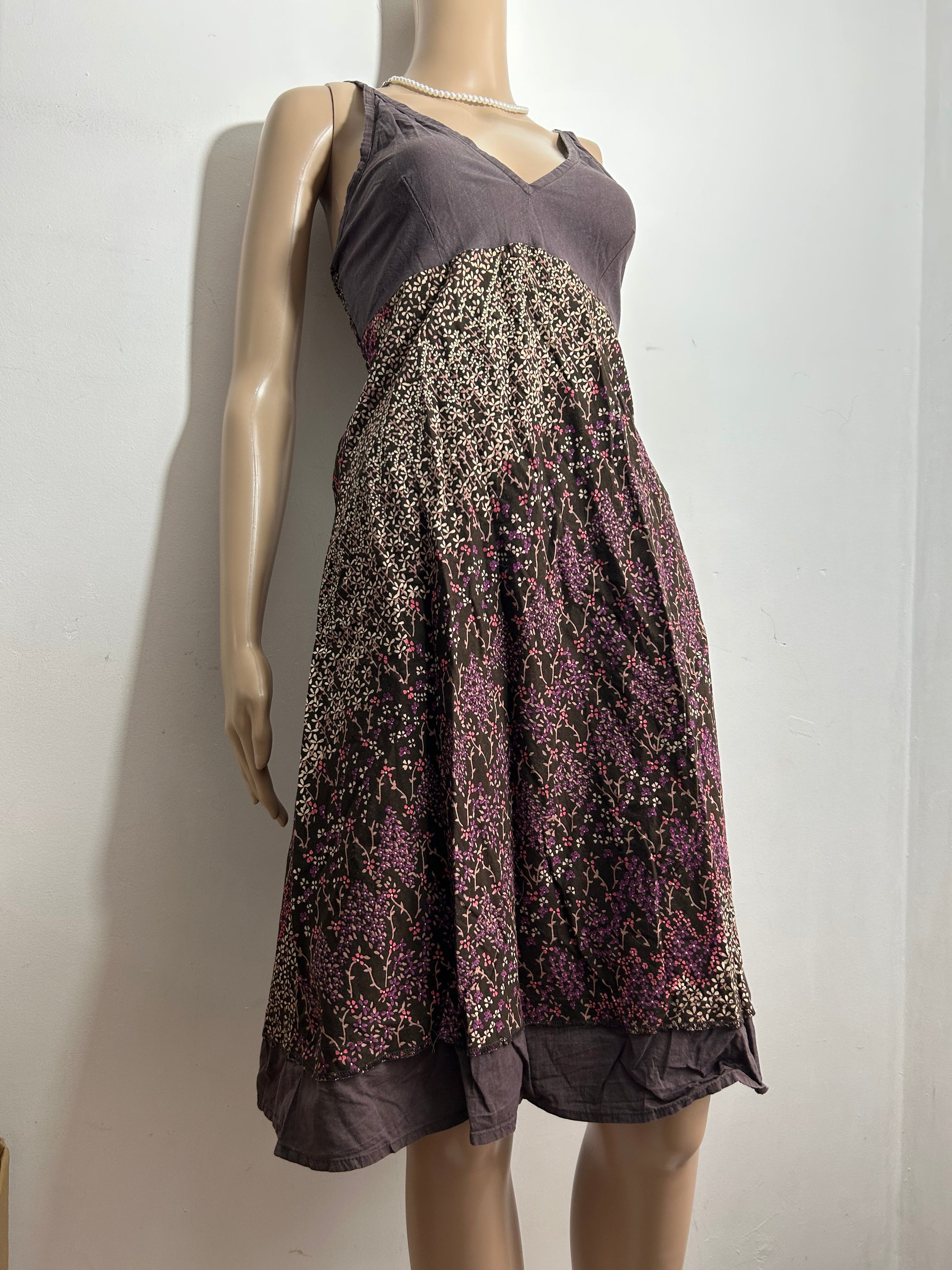 Brown 100% cotton floral maxi dress (S)