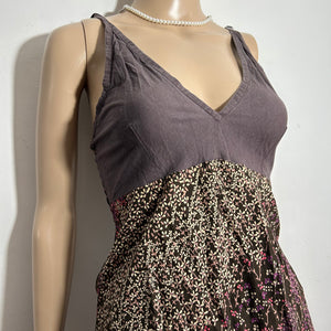 Brown 100% cotton floral maxi dress (S)
