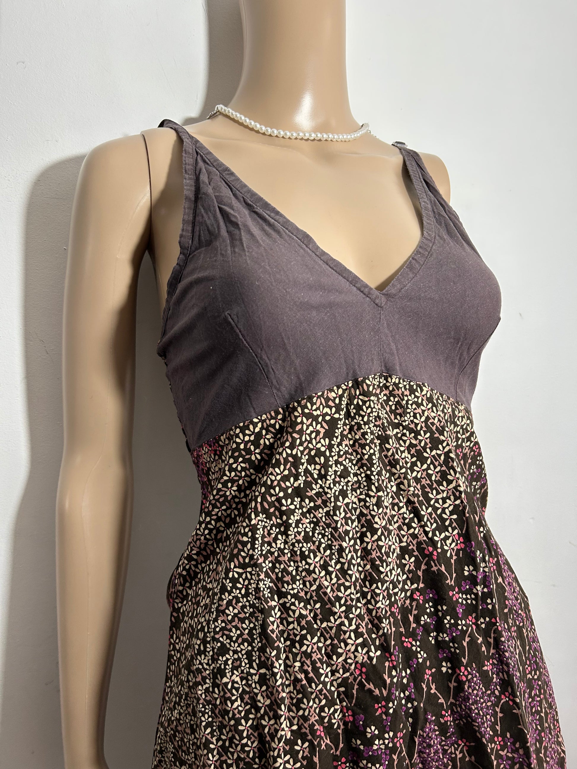Brown 100% cotton floral maxi dress (S)