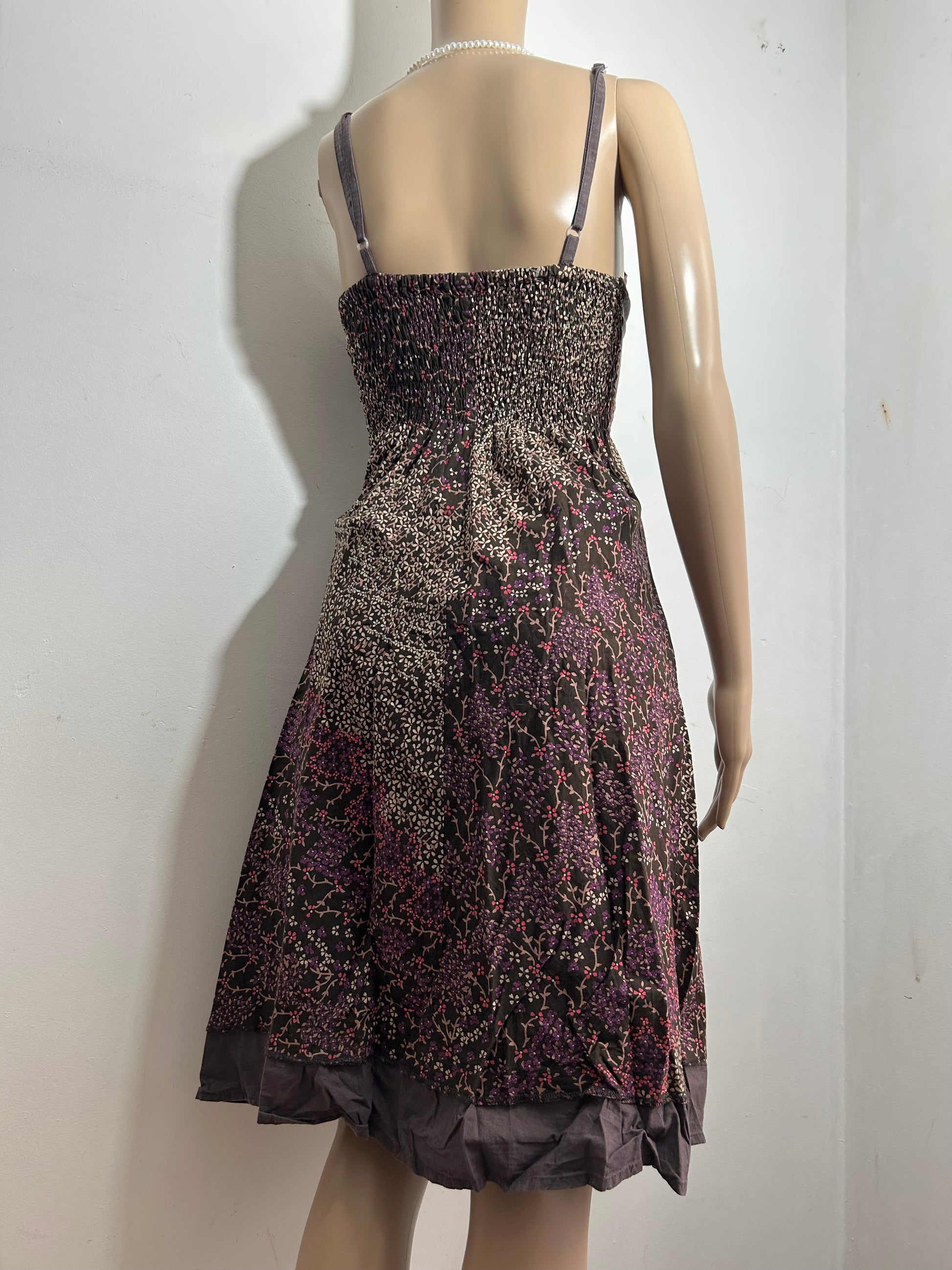 Brown 100% cotton floral maxi dress (S)