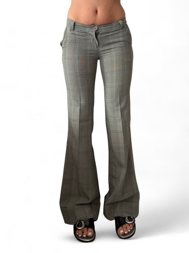 Grey check print low rise office pants (XS)