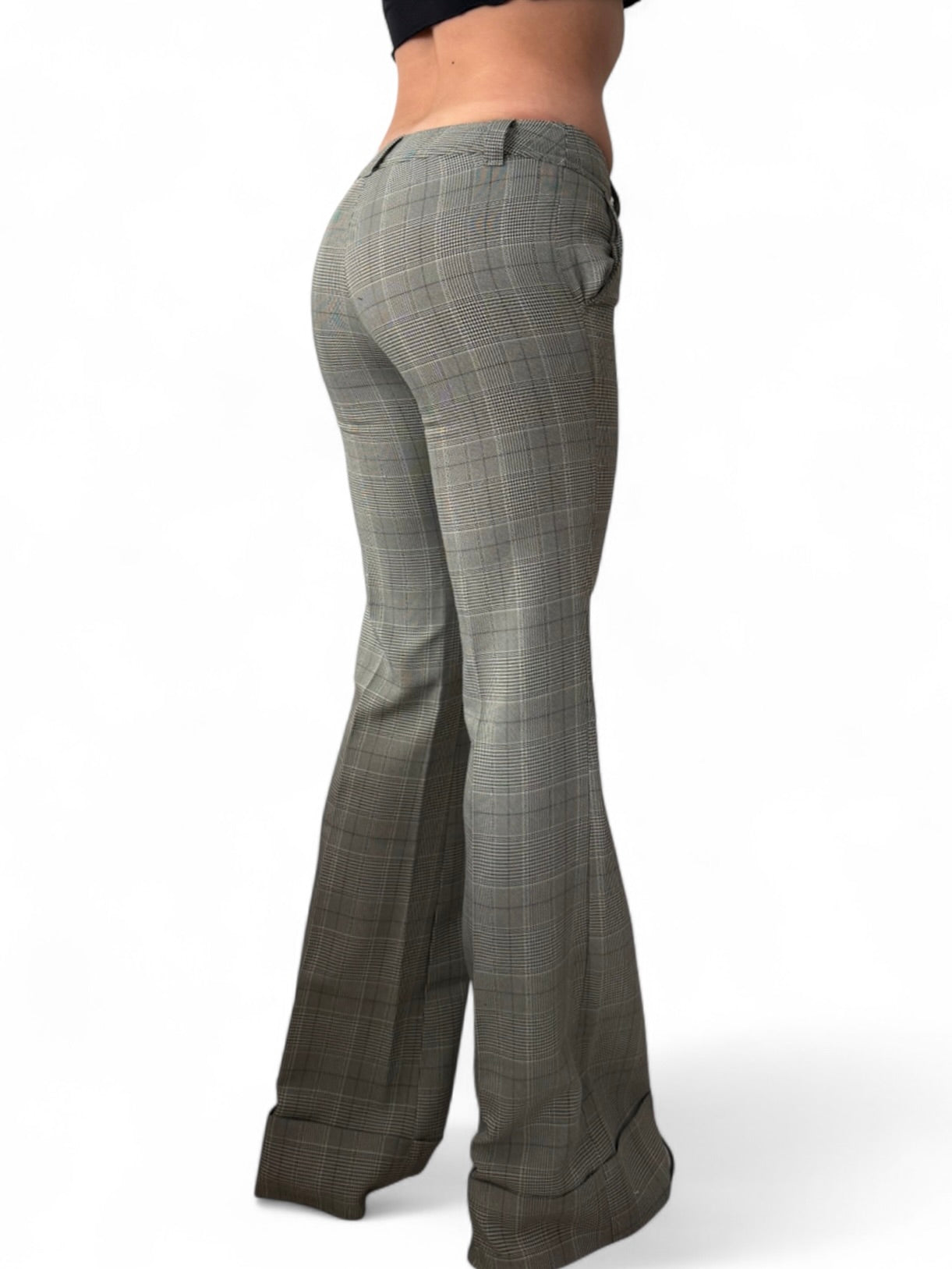 Grey check print low rise office pants (XS)
