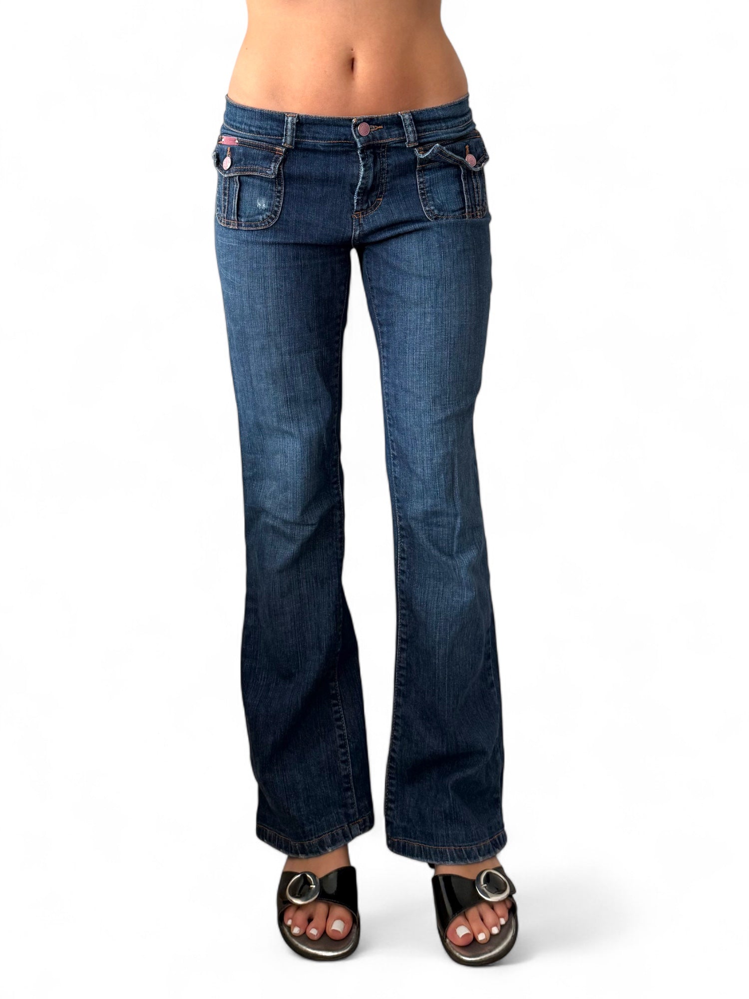 Blue denim low rise bootcut pants (S/M)