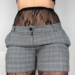 Grey check print low rise office mini short (S/M)