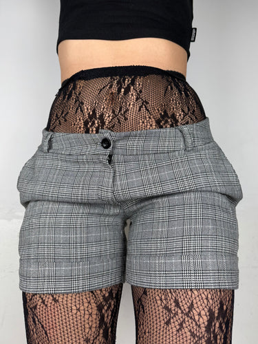 Grey check print low rise office mini short (S/M)