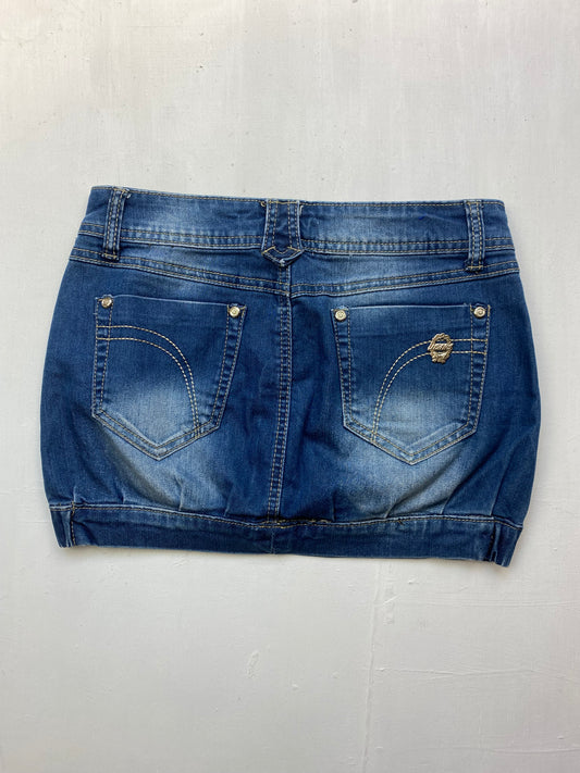 Blue denim low rise mini skirt (S)