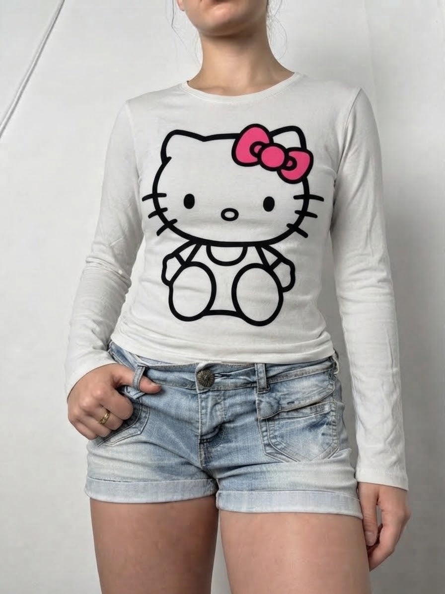 White graphic long sleeves top (XS)