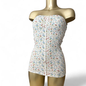 White floral cotton bustier top (XS/S)