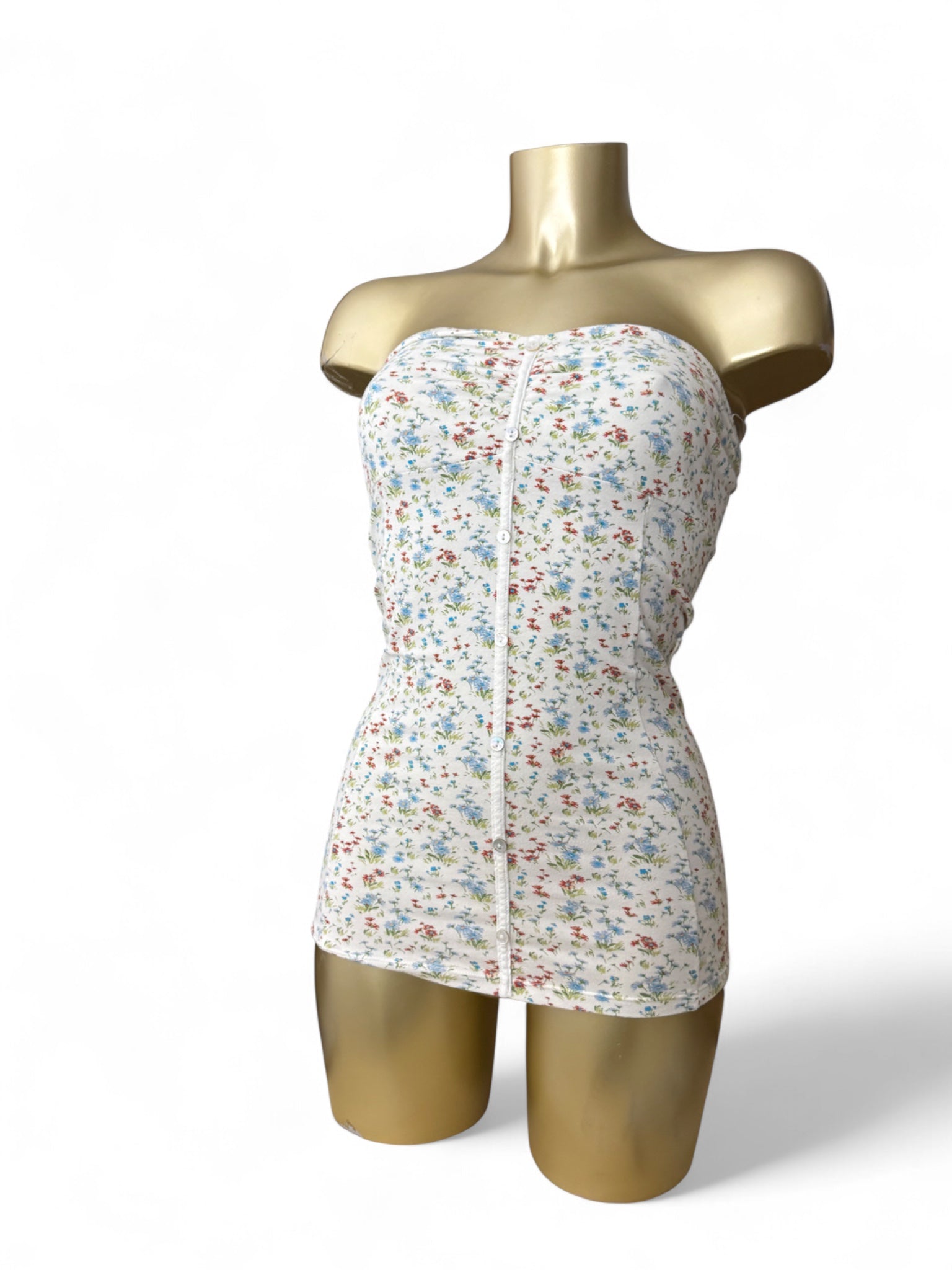 White floral cotton bustier top (XS/S)