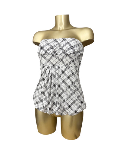 White check print bustier tube top (S)