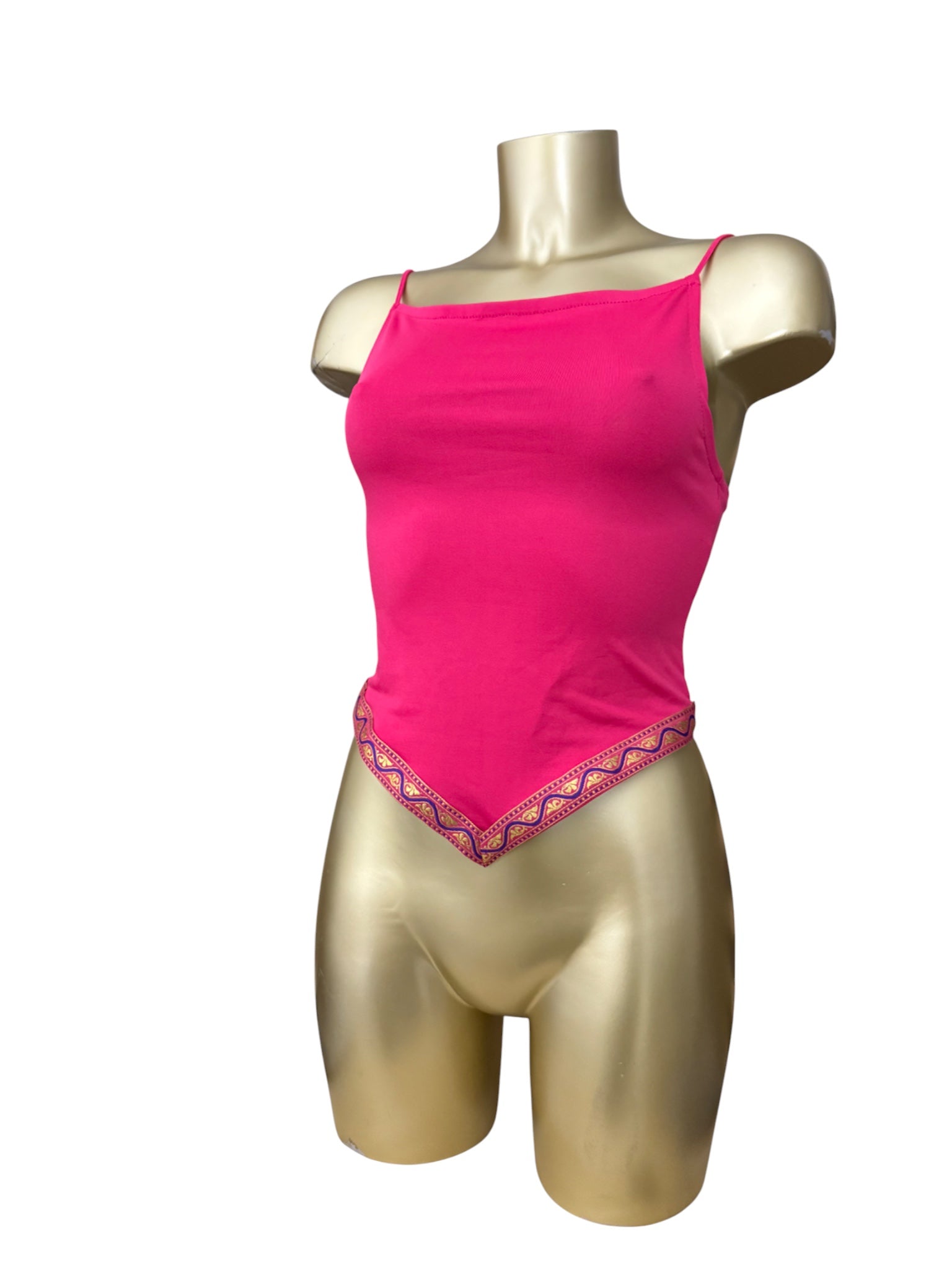 Pink plunge neck asymmetric cami top (S)