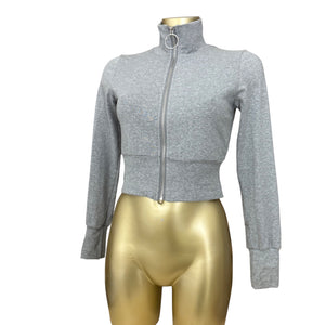 Grey cropped tight fit cotton zip up sweatshirt (S)