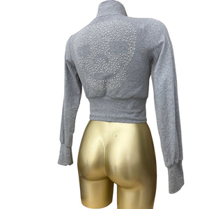 Grey cropped tight fit cotton zip up sweatshirt (S)