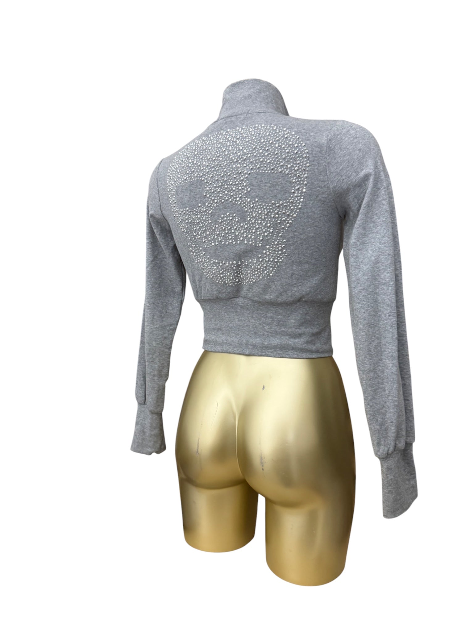 Grey cropped tight fit cotton zip up sweatshirt (S)