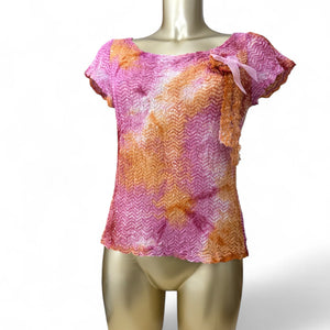 Pink ruched graphic stretchy tee (M/L)