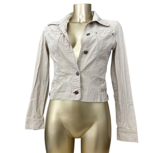 Cream denim tight fit biker jacket (XS)